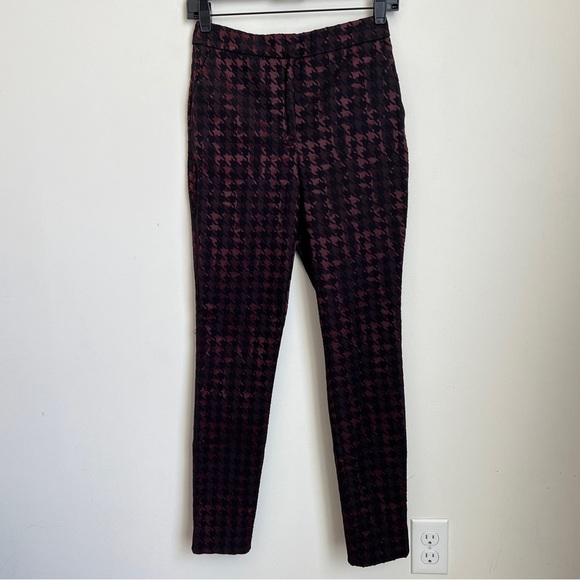Reiss Laura Metallic Houndstooth Skinny Pants in Burgundy Red and Black Size 0 - Picture 2 of 5